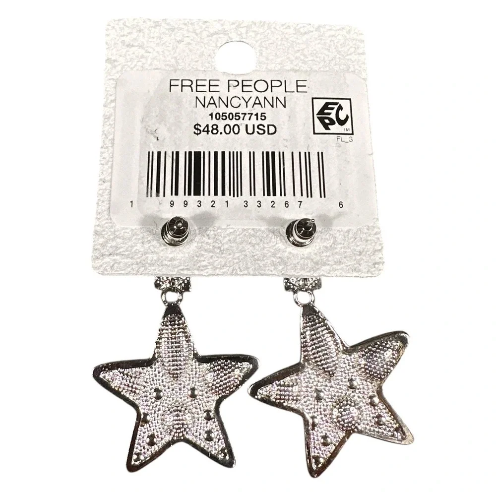 Free People NancyAnn Earrings NWT‎ Womens OS Multicolor Silver Star Crystal Drop